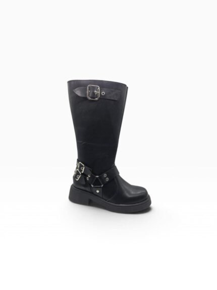 Bota de caña alta NEW K 10 en negro con arnés de hebillas