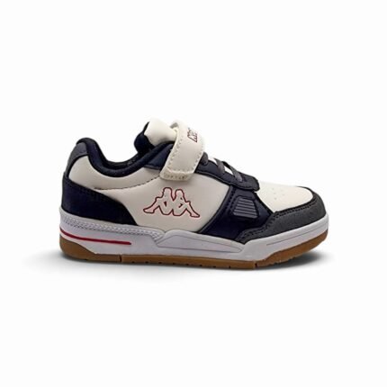 Zapatilla urbana de niño Kappa Logo Barone blanco, beige y negro con abrojo