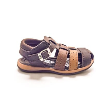 Sandalia franciscana Kidy 001-1054 para niño en marrón con caramelo, con hebilla lateral