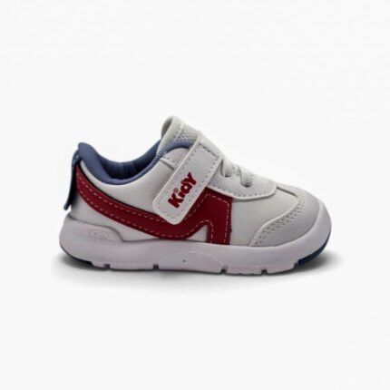 KIDY 008-0660 zapatilla de bebé blanca con guarda roja y cuello azul