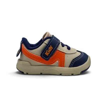 KIDY 008-0660 zapatilla de bebé natural con azul marino y naranja