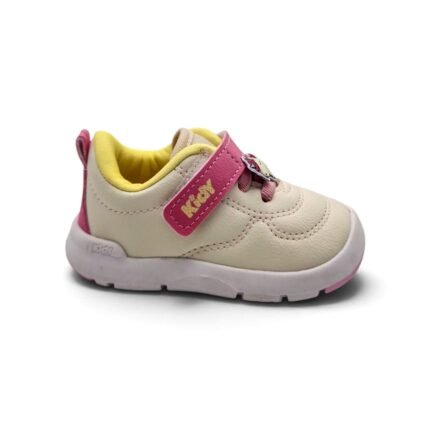 KIDY 008-1660 zapatilla de bebé crudo con rosa y aplique de unicornio