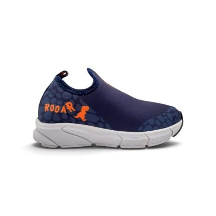 KIDY 041-0190 zapatilla deportiva de niño azul marino con estampa de dinosaurio naranja