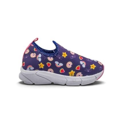 Zapatilla deportiva Kidy 041-1195 sin cordones azul marino con estampado de estrellas y arcoiris