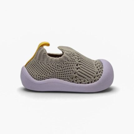 KIDY 449-0001 zapatilla tejida gris con tirador amarillo para bebé