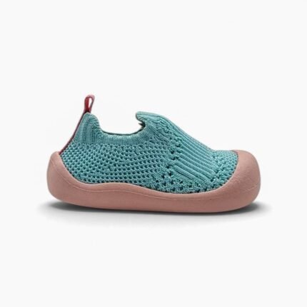 Zapatilla tejida Kidy 449-1001 verde agua con suela rosa para bebe