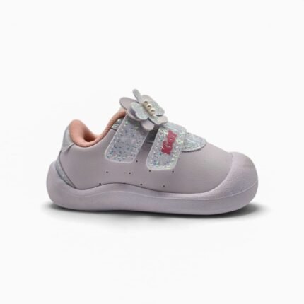 KIDY 449-1005 zapatilla de bebé blanca con glitter y mariposa con perlas