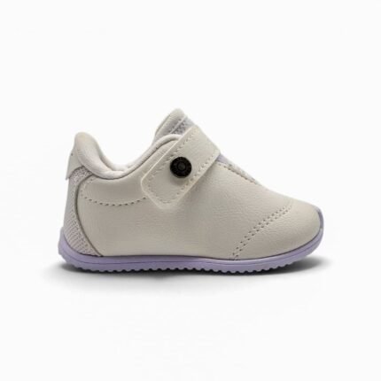 KIDY 468-0002 zapatilla de bebé blanca con abrojo y suela lila